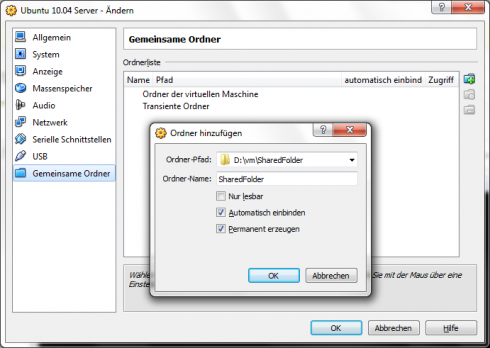 Virtualbox Gemeinsame Ordner